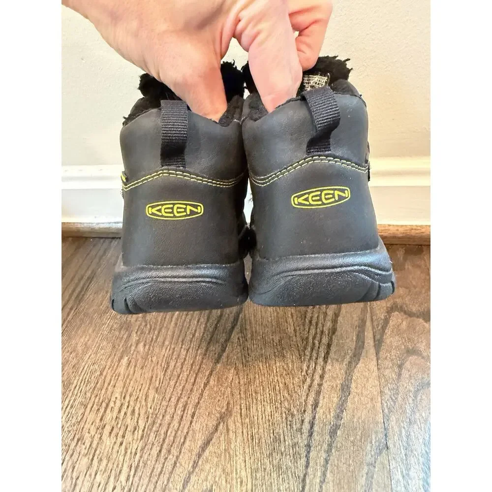 KEEN KIDS ANKLE SNOW BOOTS BLACK LEATHER UNISEX Little Kids Sz US 8c Waterproof
